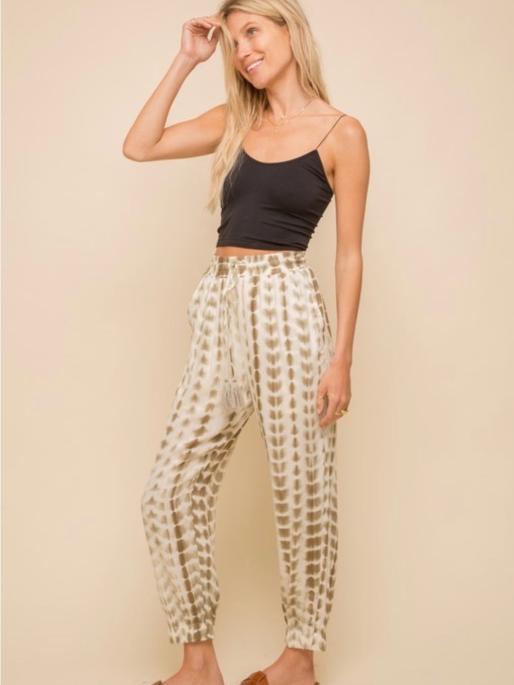 Tie-Dye Drawstring Jogger Pants - Olive Taupe